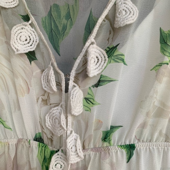 Farm Rio x Anthropologie Dahlia Boho White Chiffon Floral Maxi Dress Size S - Picture 14 of 15